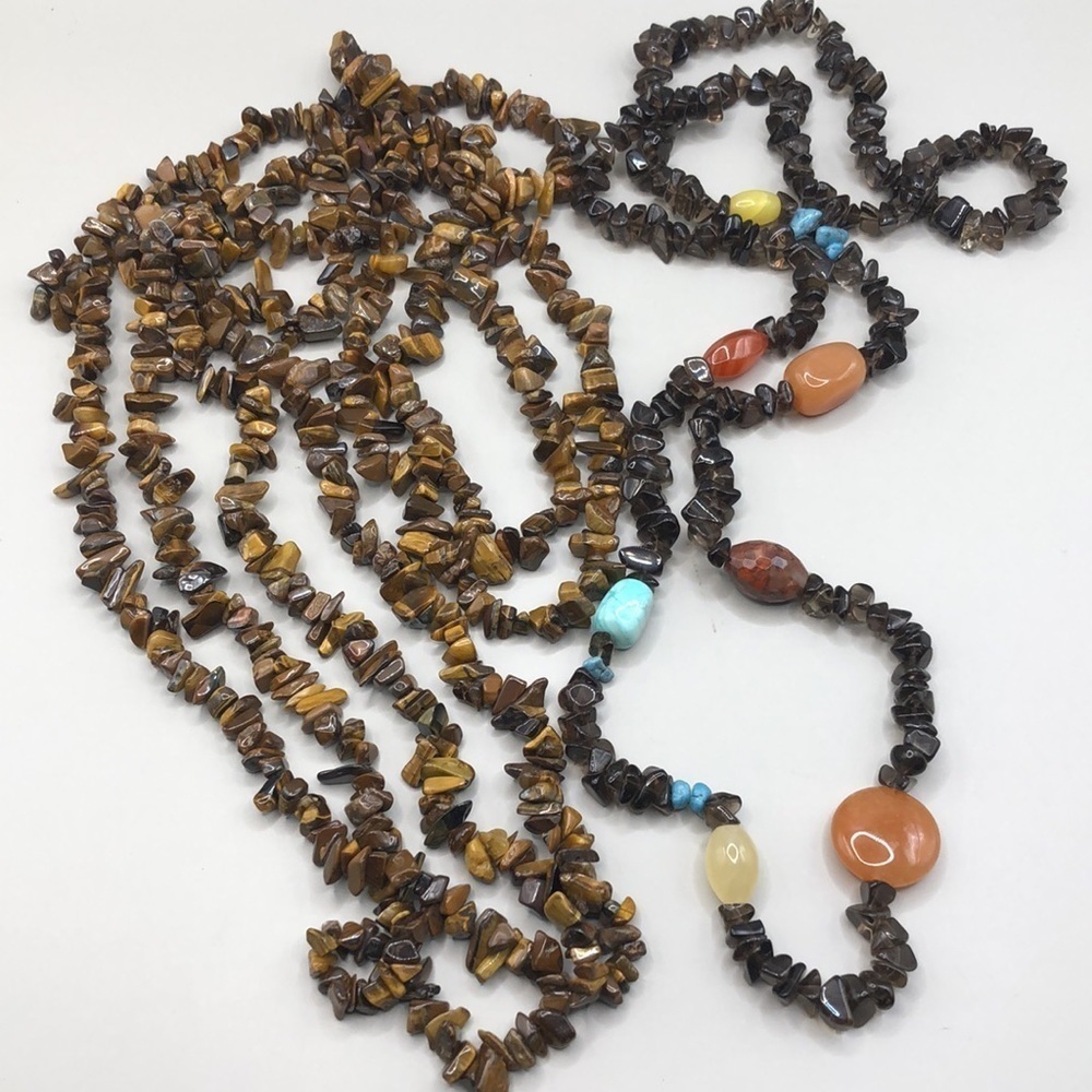 Curated bundle natural stone beaded necklaces lot 2 boho festival flapper